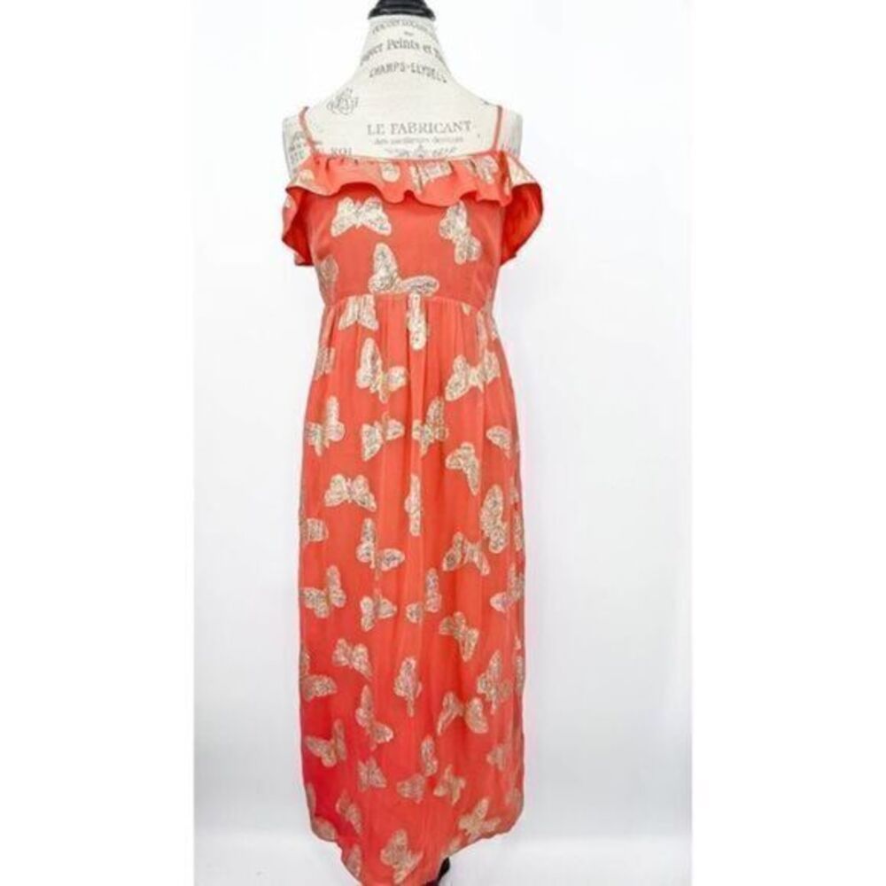 JUICY COUTURE Silk Orange Butterfly Gold Sleeveless Dress US 6